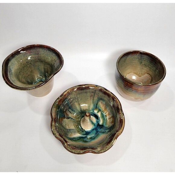 Vintage 3pc LANTERN HILL Pottery  Bowls Seagrove NC ( 2" - 4.5") Signed - Picture 1 of 12